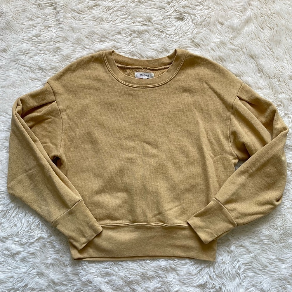 Madewell Sweatshirt Marled Pleat-Sleeve Pullover Long Sleeve Yellow Gold S